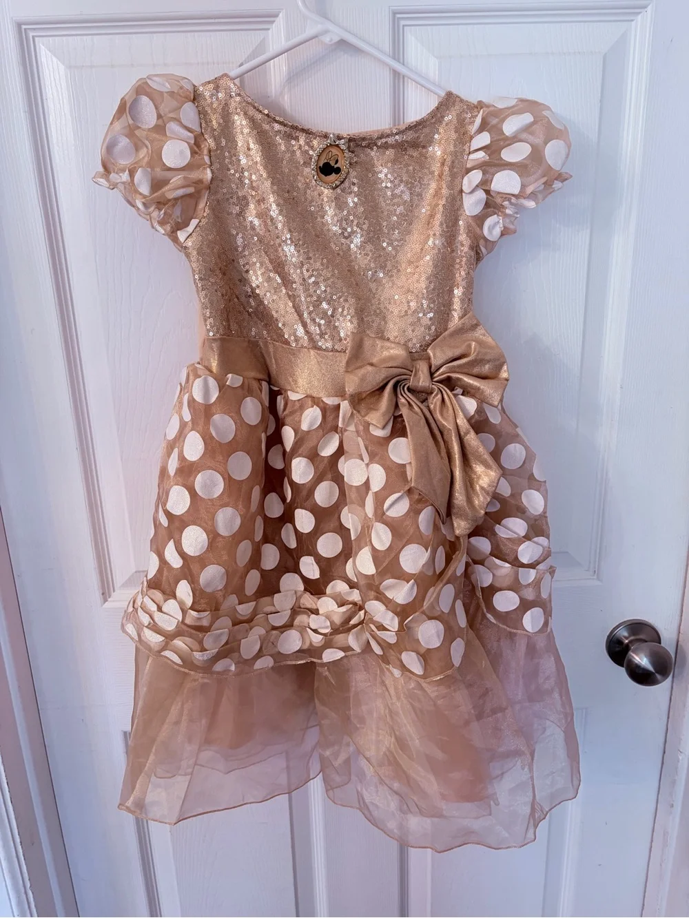Disney Girls Minnie Mouse Rose Gold Polka Dot Sequin Party Costume Dress sz 4-6